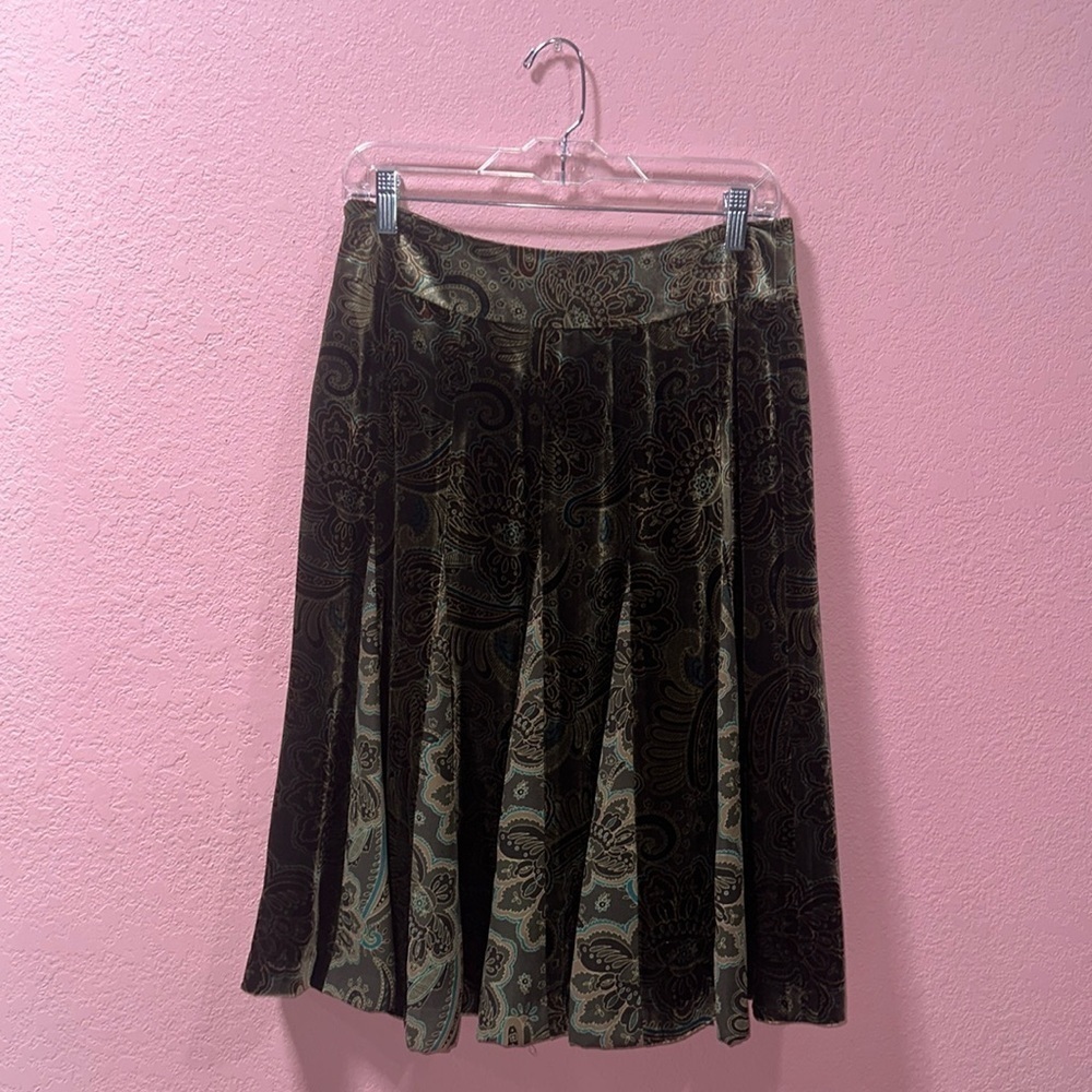 Ann Taylor Loft Brown Teal Paisley Velvet Aline Skirt Size 4